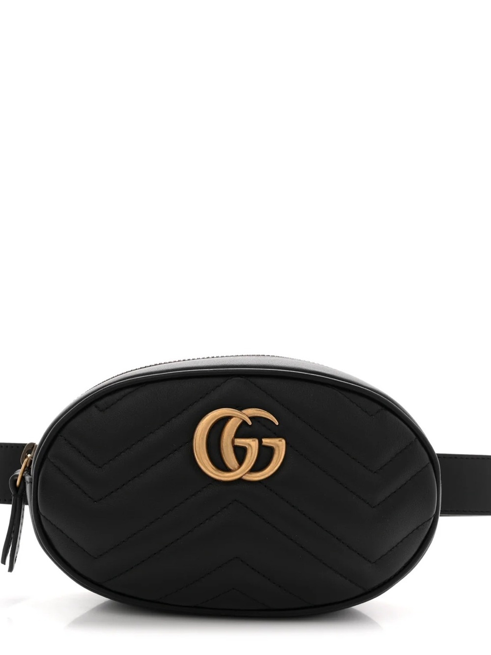 Gucci Black Quilted GG Marmont Oval Belt Bag with Gold Hardware